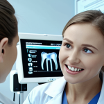 **Image Prompt:** A futuristic dental clinic with AI-powered diagnostic screens analyzing X-rays. A diverse team of dentists and hygienists are collaborating on personalized treatment plans. Focus on clean, modern aesthetics with soft lighting and a comforting atmosphere. Russian text subtly displayed on a screen interface.